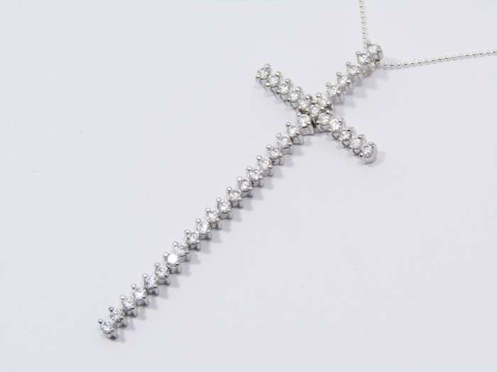 A Beautiful Long Zirconia Cross On Chain in Sterling Silver.