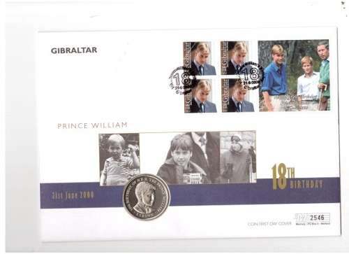 GIBRALTAR PRINCE WILLIAM 18TH BIRTHDAY LARGE FIRST DAY COVER WITH COIN MINT CODITION SEE PICS!!