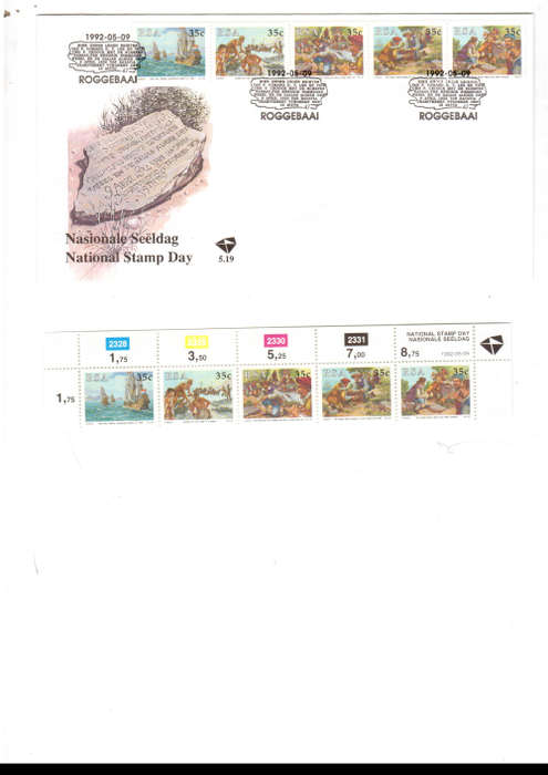 1 X RSA FDC NATIONAL STAMP DAY 9/5/1992 1 CONTROL BLOCK 5 STAMPS ALL MINT SEE PICS