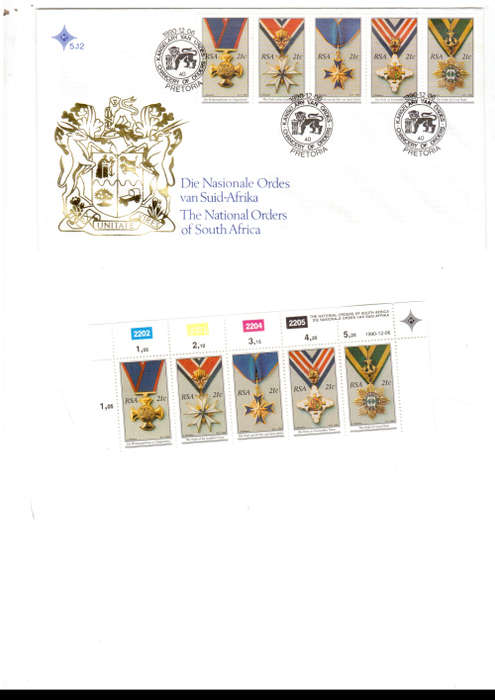 1 X RSA FDC NATIONAL ORDERS SA 6/12/1990 PLUS CONTROL BLOCK 5 STAMPS ALL MINT SEE PICS