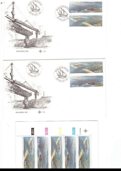 2 X RSA FDC`S SALDANHA RICHARDS BAY PLUS 1 X CONTROL BLOCK  WITH 5 STAMPS ALL MINT SEE PICS