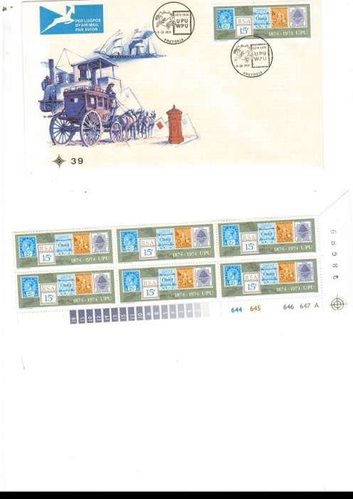 1 X RSA FDC UPU 9/10/1974 PLUS 1 X CONTROL BLOCK WITH 6 MINT STAMPS SEE PICS
