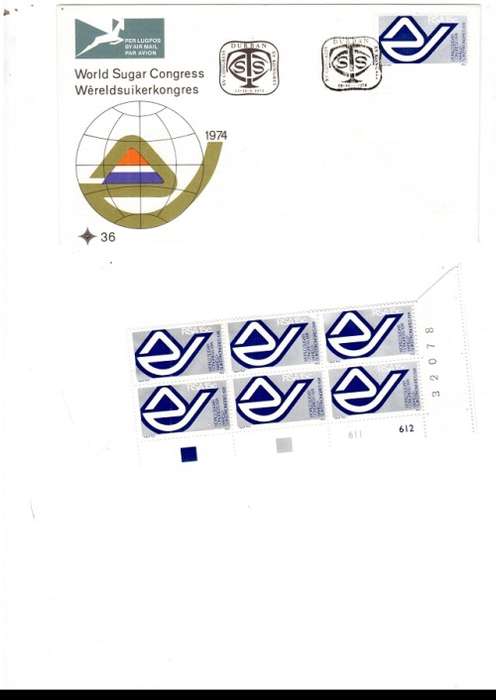 1 X RSA FDC WORLD SUGAR CONGRES 1974 PLUS 1 X CONTROL BLOCK WITH 6 MINT STAMPS SEE PICS