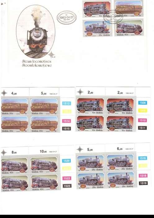 1 X RSA FDC STEAM LOCOMOTIVES 1983 PLUS 4 X CONTROL BLOCKS OF 4 MINT STAMPS EACH SEE PICS