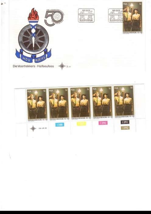 1 X RSA FDC VOORTREKKERS 1981 PLUS CONTROL BLOCK OF 5 MINT STAMPS SEE PICS