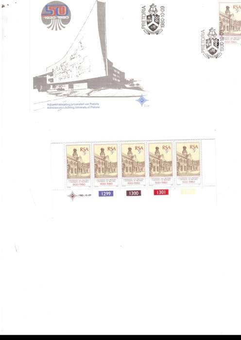 1 X RSA FDC UNIVERSATY OF PRETORIA 1980 PLUS 1 X CONTROL BLOCK OF 5 MINT STAMPS SEE PICS
