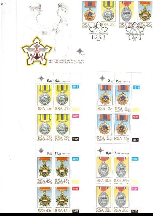 1 X RSA FDC MILITARY MEDALS 1984 PLUS 4 X CONTROL BLOCKS OF 4 STAMPS EACH SEE PICS