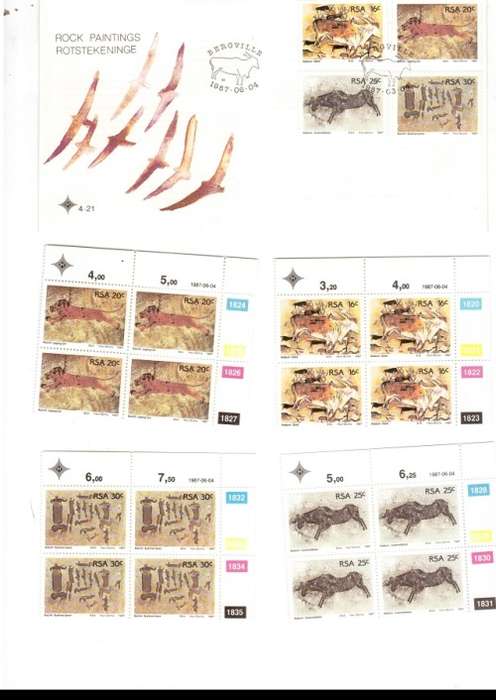 1 X RSA FDC ROCK PAINTINGS 1987 PLUS 4 X CONTROL BLOCKS OF 4 MINT STAMPS EACH SEE PICS