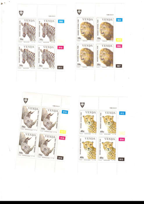 VENDA 4 X CONTROL BLOCKS WITH 4 MINT STAMPS EACH 1/3/1990 SEE PICS