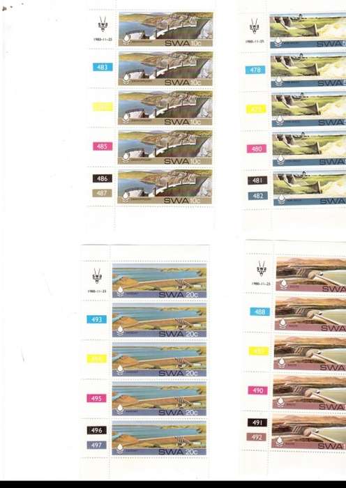 SOUTH WEST AFRICA 10 X CONTROL BLOCKS OF 5 MINT STAMPS EACH 1980 SEE PICS