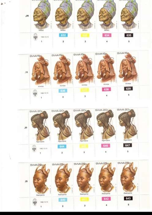 SOUTH WEST AFRICA 10 X CONTROL BLOCKS OF 5 MINT STAMPS EACH SEE PICS