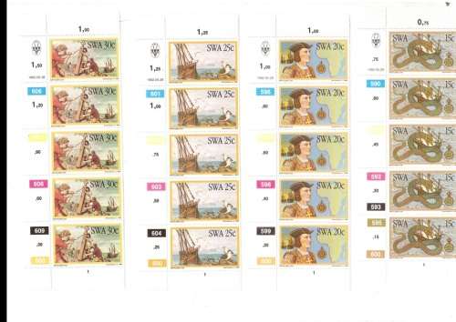 SOUTH WEST AFRICA 10 X CONTROL BLOCKS OF 5 MINT STAMPS EACH SEE PICS