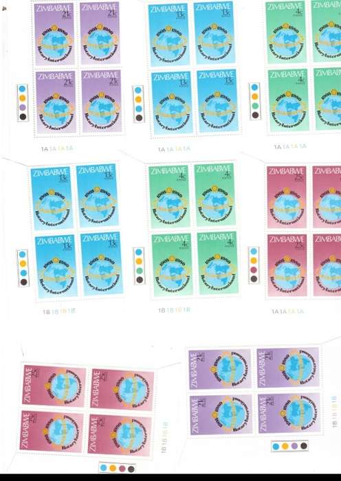 ZIMBABWE 8 X CONTROL BLOCKS OF 4 MINT STAMPS EACH 1905 TO 1980 ROTARY INTERNATIONAL SEE PICS