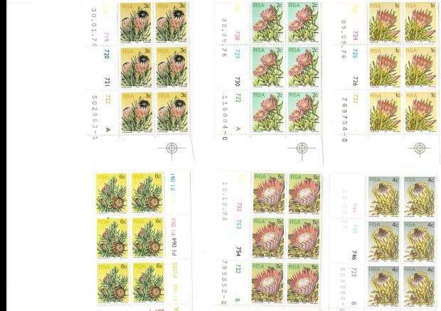 RSA PROTEAS 14 X CONTROL BLOCKS  OF 6 MINT STAMPS EACH  SEE PICS