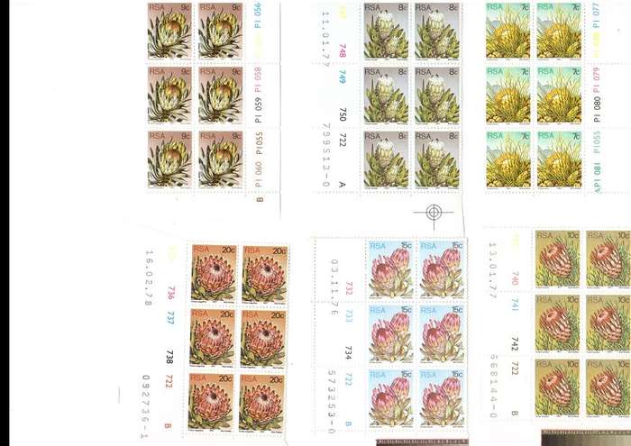 RSA PROTEAS 14 X CONTROL BLOCKS  OF 6 MINT STAMPS EACH  SEE PICS