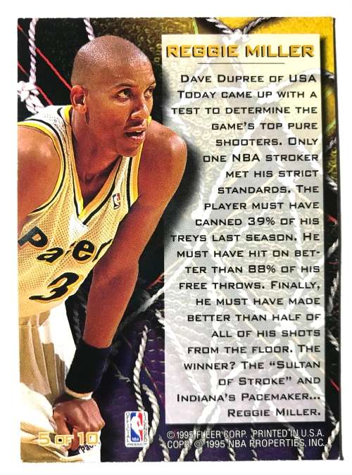 1994-95 Fleer Sharp Shooter Reggie Miller #5 of 10 NBA Basketball Card