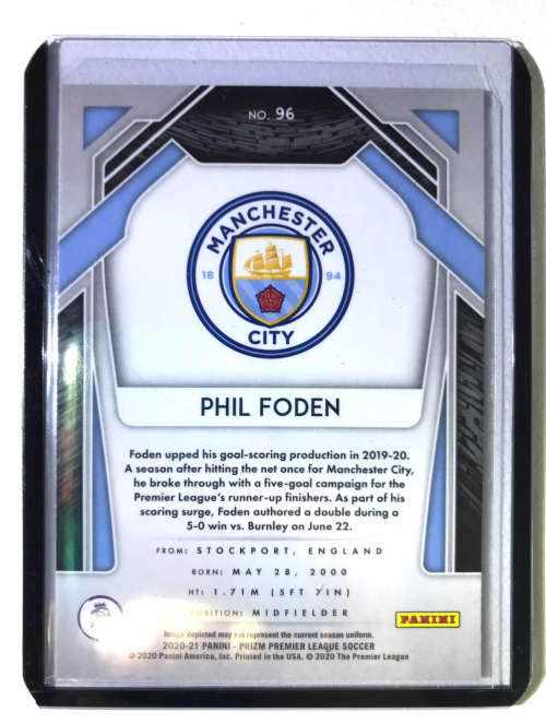 2020-21 Panini Prizm Premier League Phil Foden Base, Manchester City