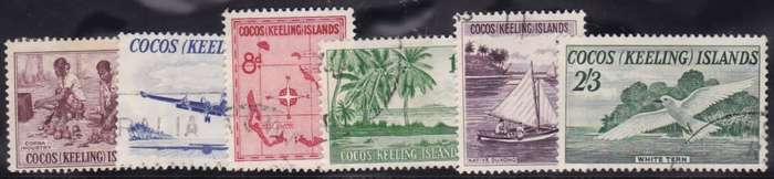COCOS (KEELING) ISLANDS - 1963 SET OF 6 SINGLES, FINE USED - CV:R260!!!!!