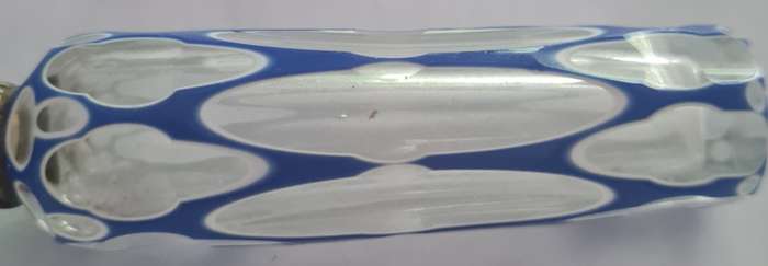 Victorian Blue Over White Over Crystal Cut Glass Perfume Bottle with Brass Top