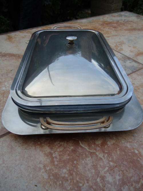 Glass serving dish with lid and tray