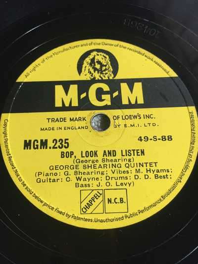 78RPM - GEORGE SHEARING QUINTET:  BOP, LOOK AND LISTEN//SEPTEMBER IN THE RAIN