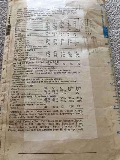 PATTERN BUTTERICK 6417 (VINTAGE) - MATERNITY DRESS, TOP AND PANTS (SIZE 14)