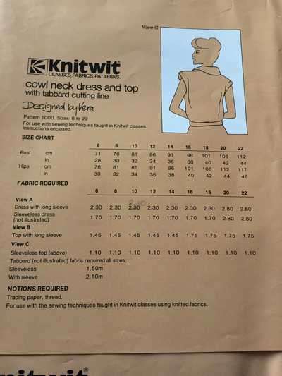 PATTERN KNITWIT 1000 - COWL NECK DRESS & TOP (SIZE 6 - 22)