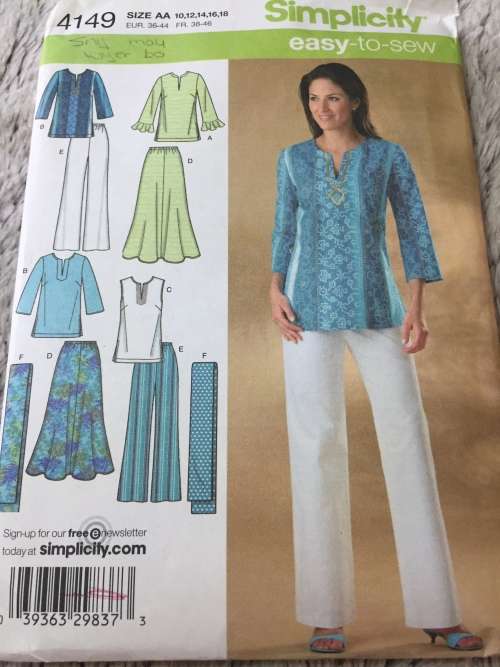 PATTERN SIMPLICITY 4149 - SKIRT,PANTS,TUNIC,SCARF (SIZE 10-18)