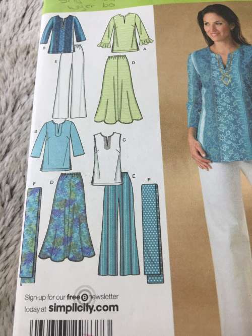 PATTERN SIMPLICITY 4149 - SKIRT,PANTS,TUNIC,SCARF (SIZE 10-18)