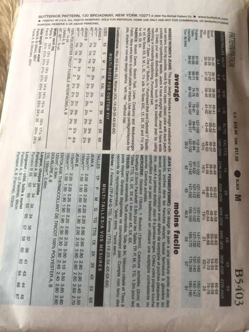 PATTERN BUTTERICK 5403 (CONNIE CRAWFORD)(COMPLETE CUT ON M) - JEANS (SIZE XS-S-M)