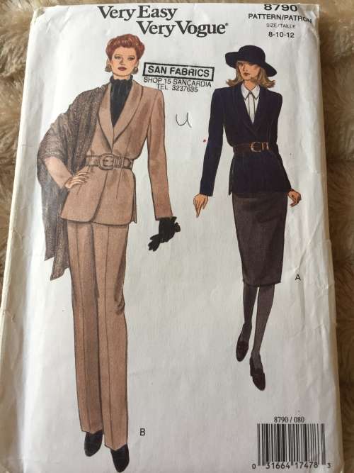 PATTERN VOGUE 8790 (UNUSED) - JACKET,SKIRT,PANTS,SHAWL (SIZE 8-10-12)