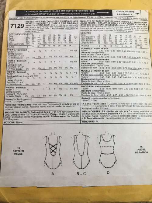 PATTERN MCCALL`S 7129 - 2PIECE COSTUMES ETC (SIZE 12)