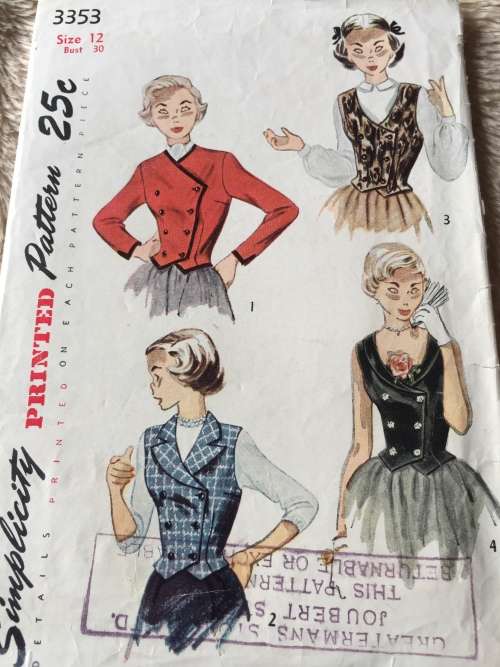 PATTERN SIMPLICITY 3353 (VERY VINTAGE, NEAT & TIDY) - TEENAGE WESKIT, JACKET (SIZE 12)