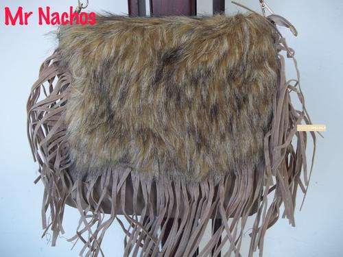 **HOT Designer style ladies FUR & pu LEATHER hand bag in CAMEL . Make Fashion statement!**