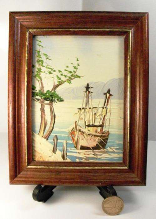 Reproduced SMALL Framed OIL PAINTING! *Ship near Land*