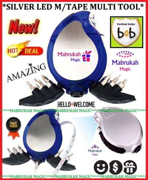 **NEW TO BOB***SILVER LED LITED TAPE MEASURE SCREW DRIVER BITS SET***8 IN 1 SET***CRAZY SALE***