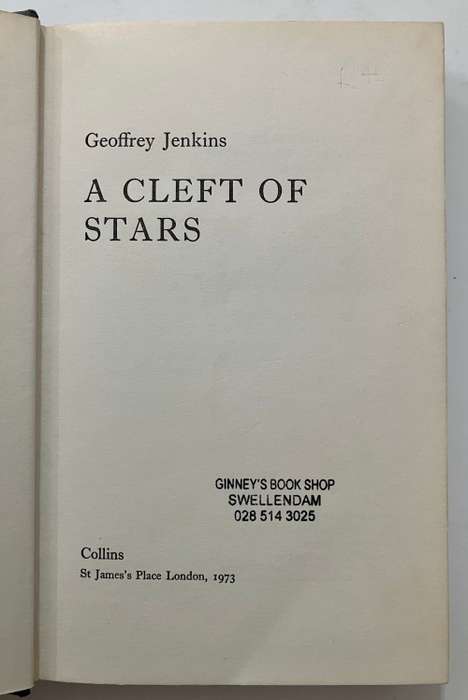 A Cleft of Stars - Geoffrey Jenkins. Hardcover w dj, 1st Ed. 1973