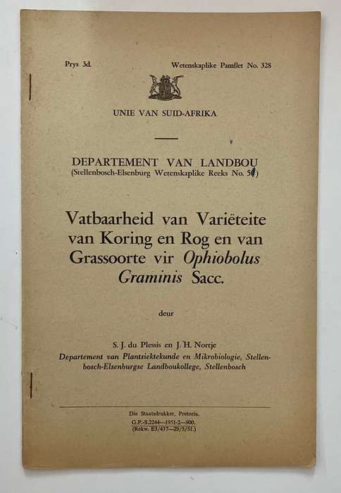 Vatbaarheid vir Variëteite van Koring en Rog en van Grassoorte... - Dept Landbou. SB, 1e Uitg. 1951