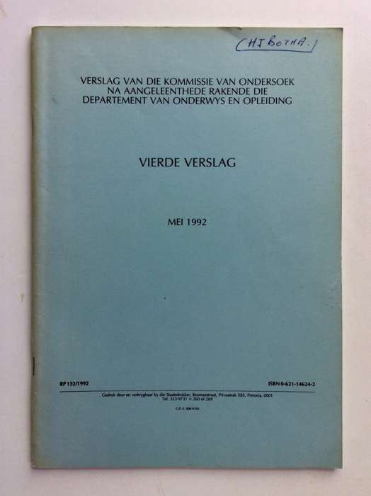 Verslag van die Kommissie van Ondersoek na Aangeleenthede Rakende die DOO. 4e verslag, Mei 1992
