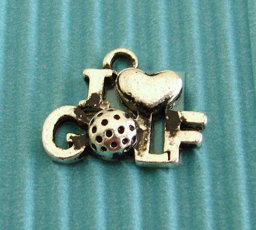 15mm x 15mm Silver Metal "I Love Golf" Charm