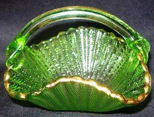 ITALIAN GREEN GLASS BRIDES BASKET