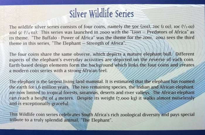 2002 | The Elephant | Proof Silver Wildlife Series | Prestige Set | Mintage Only 500 | R1 Start