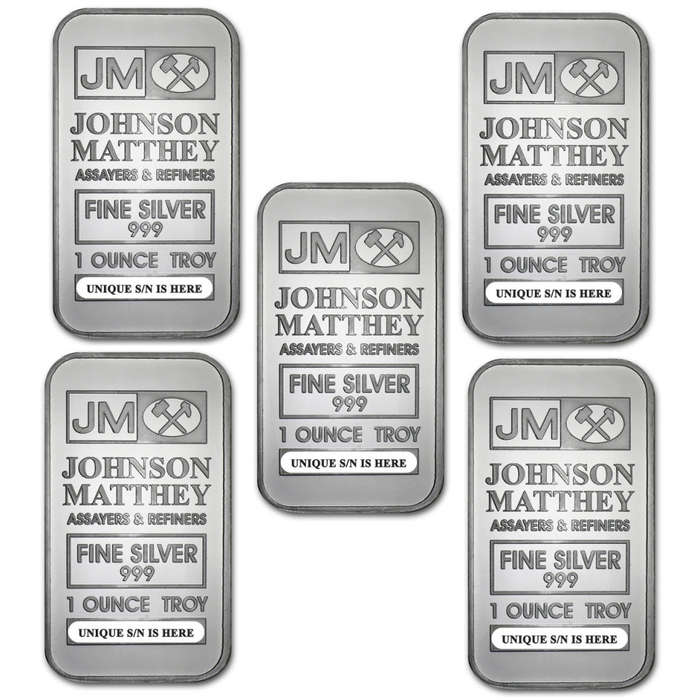 1oz Troy Johnson Matthey | 999 Fine Silver Bars | This low price is per bar to take all 5 | Buy Now