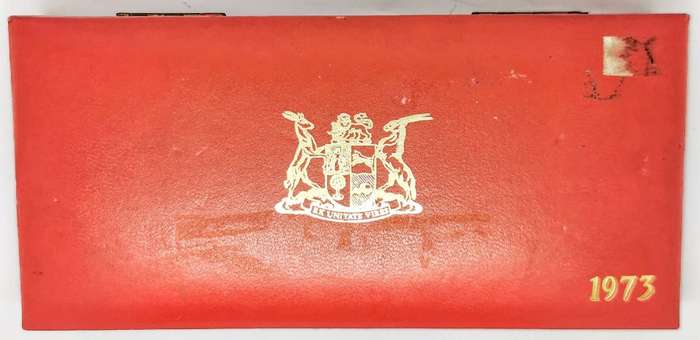 1973 Proof Set | R1, 50c, 20c, 10c, 5c, 2c, 1c, 1/2c | Excluding Gold Coins | Long Proof Set Box