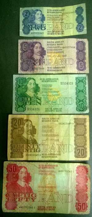 WOW##full set of SA bank notes !! R2,R5,R10,R20 and the stunning R50 !!