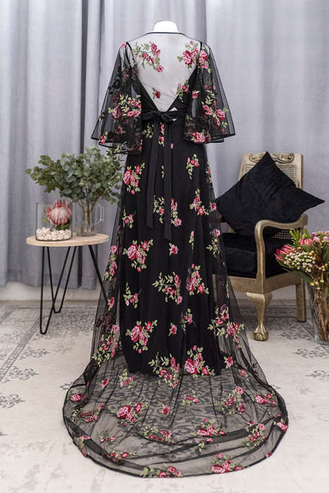 Beautiful Black tulle with floral embroidery occasion or wedding dress - SIZE 10