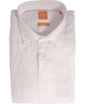 Hugo Boss (Orange Label): White Button-Up Linen Long Sleeved Shirt