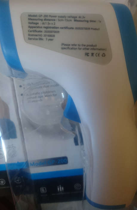 Non-Contact Forehead Infra Red Thermometer (Cert07/20 - 07/23) GP-200