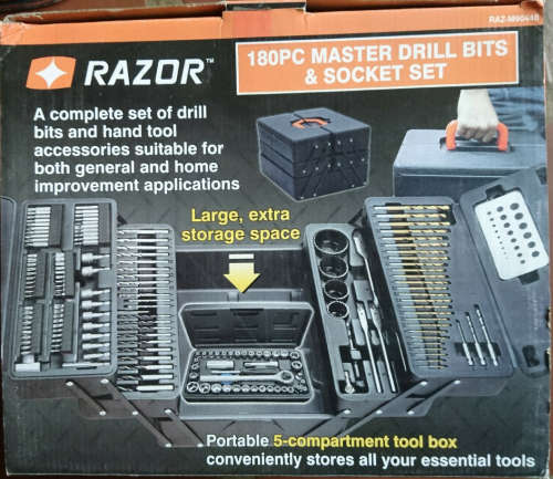 Last 1 - Razor 180 Piece Master Drill Bit & Socket Set - (Relisted)