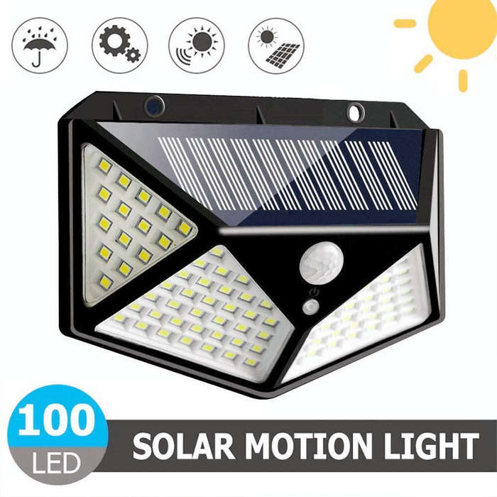 100 LED Solar Waterproof Power Supply PIR Motion Sensor Wall Light Outdoor Garden Light